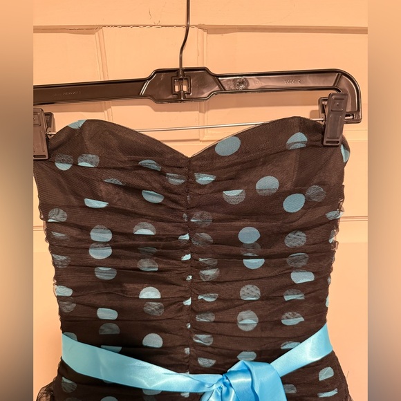 Jessica McClintock EUC Amazing Blue Polka Dot Black Tulle Cocktail Party Dress - Picture 4 of 10